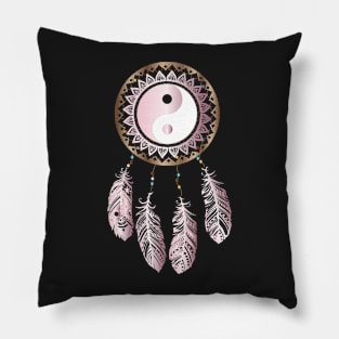 yin yang dreamcather pink Pillow