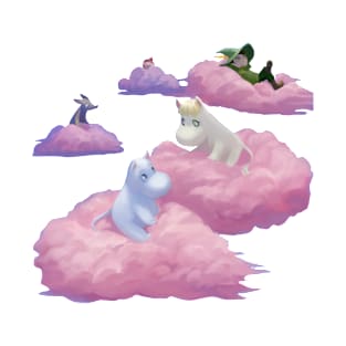 Moomins on pink clouds T-Shirt