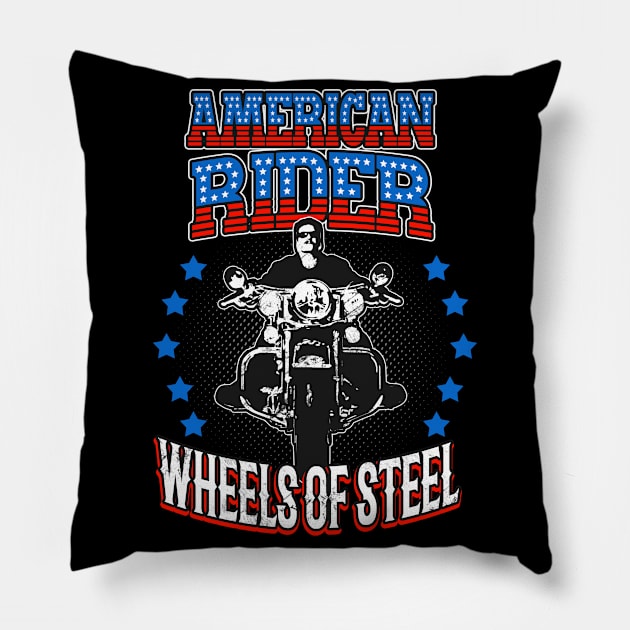 American Rider Motorcycle Biker Pillow by Foxxy Merch