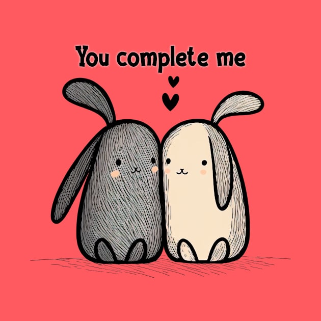 You Complete Me - Cute Bunnies in Love by Unified by Design