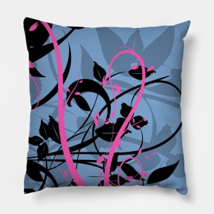 Blue and Pink Silhouette Floral Shadow Art Pillow