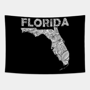 Mandala art map of Florida with text in white Tapestry