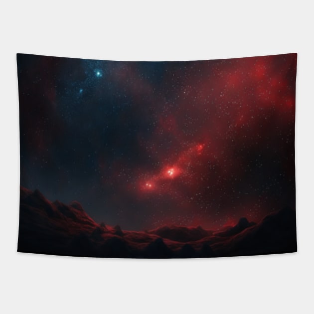 Space, stars, fantasy, pattern, si-fi, dark blue, red Tapestry by KK-Royal