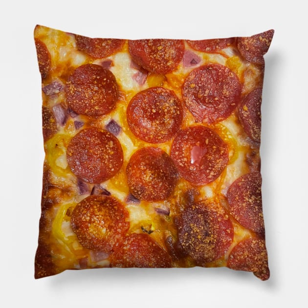 Funny Pepperoni Pizza All Over Photo Gag Gift Pillow by FatCatSwagger