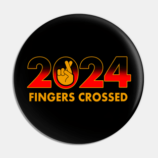 2024 Funny New Year Fingers Crossed Slogan Meme Pin