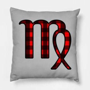 Virgo Zodiac Horoscope Symbol in Black and Red Buffalo Plaid Pillow