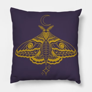 Witchy Cute Celestial Moth - Gold and Purple Pillow