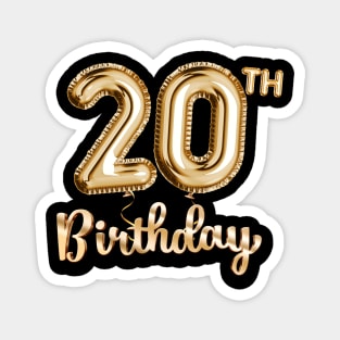 20th Birthday Gifts - Party Balloons Gold Magnet