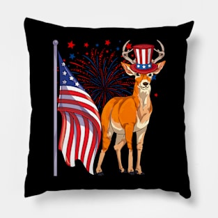 US Flag Patriotic American Deer Animal Lover 4th Of July Pillow