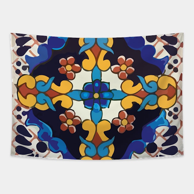 Navy Talavera Tile Tapestry by T-Mex