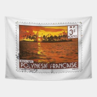 Vintage 1980 French Polynesia Sunset Stamp Tapestry