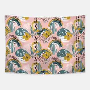 Tropical pattern with exotic plants, cactus, rainbow and modern textures Tapestry