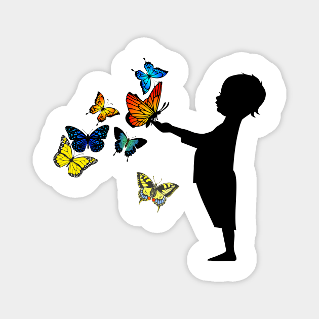 Little Boy and Big Butterflies Magnet by Oceana Studios