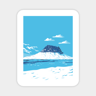 Kirkjufell Mountain near Grundarfjorou in Iceland WPA Art Deco Poster Magnet