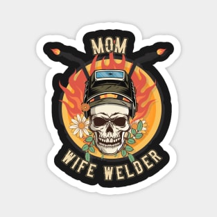 Welders skull woman sarcastic floral retro quote Groovy mom wife welder Magnet