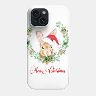 Merry christmas bunny in wreath Phone Case