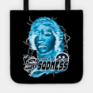 Crying futuristic face (sculpture) Tote