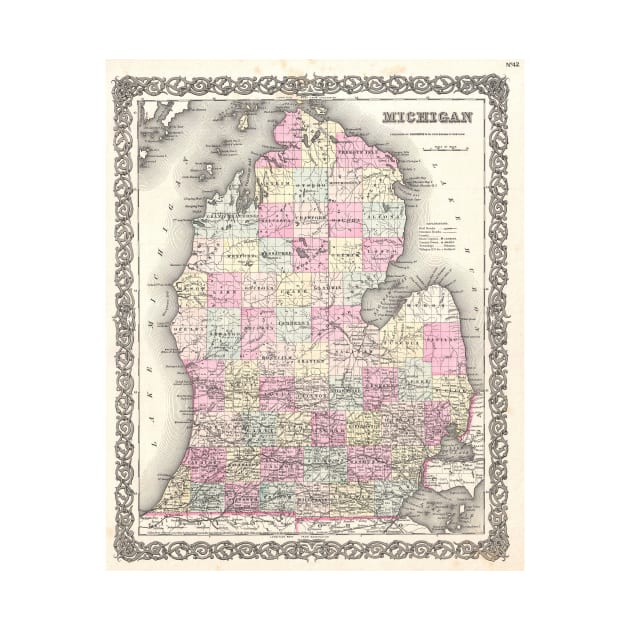 Vintage Map of Michigan (1855) by Bravuramedia