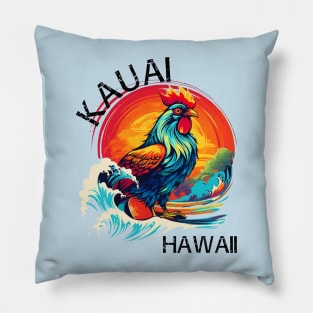 Kauai Hawaii - Rooster (with Black Lettering) Pillow