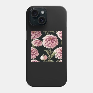 Pretty Pink Zinnia Flower Pattern on Black Background Phone Case