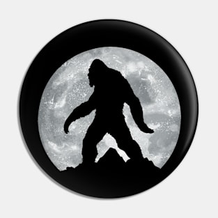 Bigfoot, Sasquatch Night with Full Moon, Minimalist Design With Mountains Pin