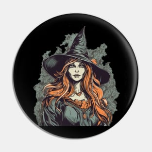 Gloomy beautiful witch / Wicca with red hair Pin