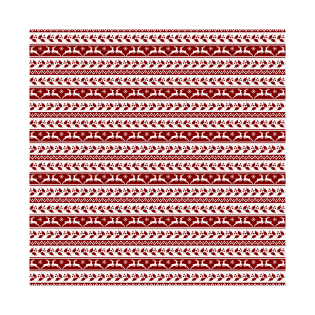 Dark Christmas Candy Apple Red Nordic Reindeer Stripe in White by podartist