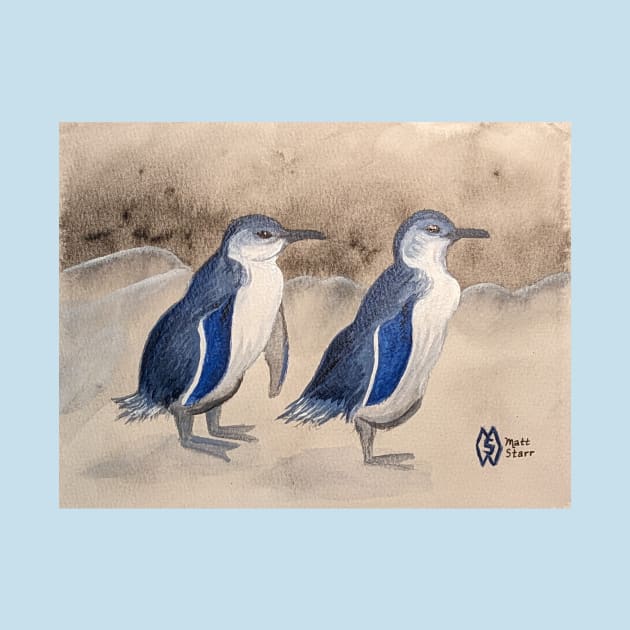 Blue penguins along the coastline by Matt Starr Fine Art