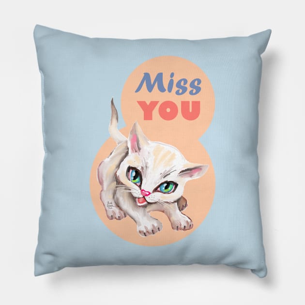 Sweet cute white kitten best friend. Love you cat. Pillow by Rukki Zukki Art