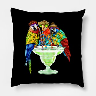 Parrots Drinking Margarita Hawaiian Vacation Birds Pillow