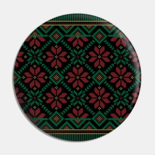 Palestinian Jordanian Tatreez Realistic Embroidery Design #6 red-grn Pin