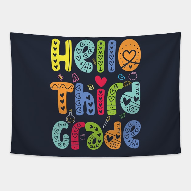 Hello Third Grade 3rd Grade Team Back To School Teacher Kid Tapestry by Gaming champion