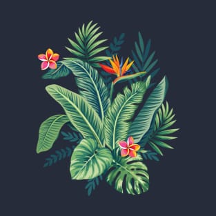 Tropical Banana Monstera Palm Leaves & Flowers T-Shirt