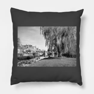 Stamford Town Bridge And River Welland, Black And White Pillow