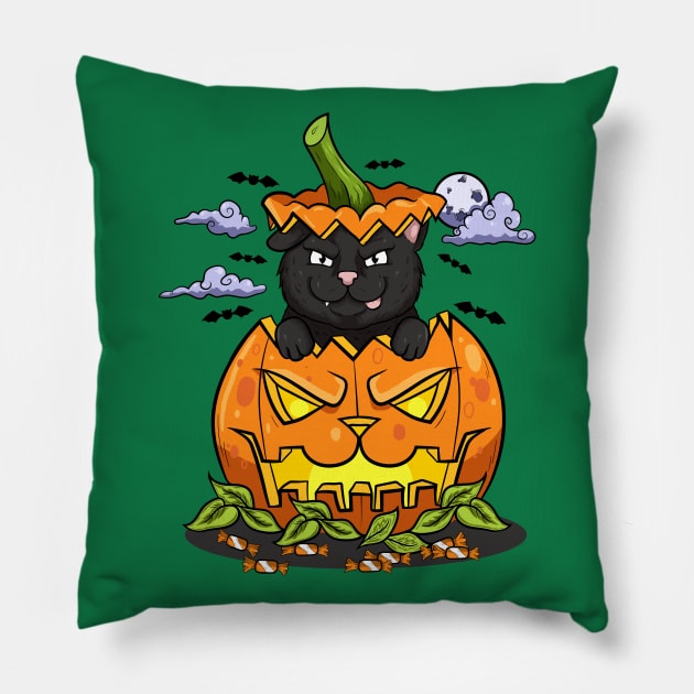 Kitty black halloween Pillow by the house of parodies