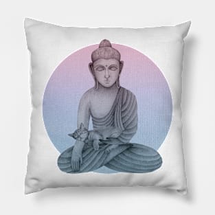 Buddha with cat 1 Pillow