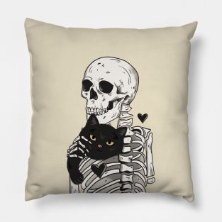 Skeleton and cat Pillow