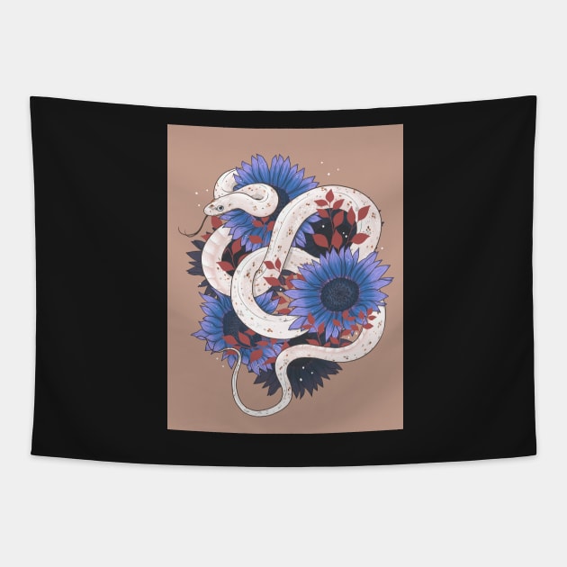 Palmetto Corn Snake with Blue Sunflowers Tapestry by starrypaige