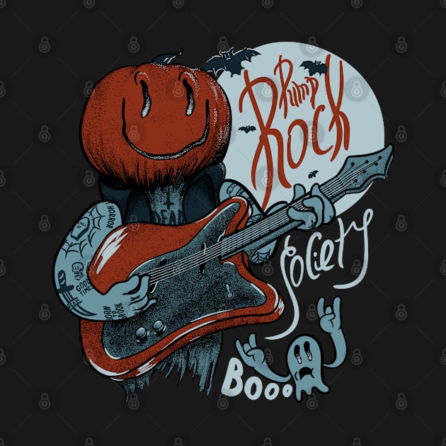 Pump Rock Society - Halloween Pumpkin Playing Guitar by anycolordesigns