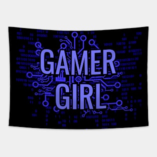 GAMER GIRL Electric Blue cyber circuit Tapestry