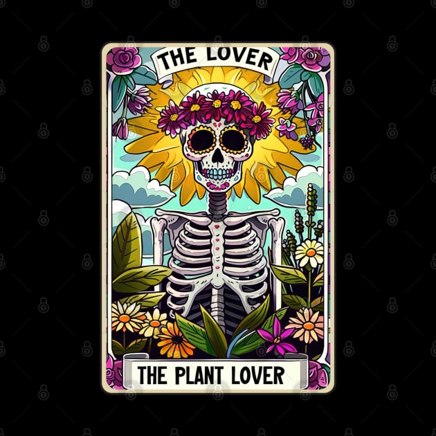 The Plant Lover funny skeleton tarot card by Dylante