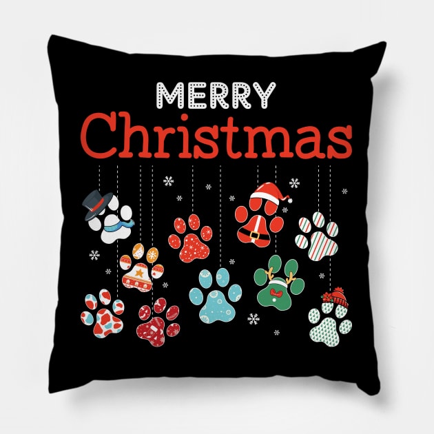 Merry Christmas paws Pillow by MZeeDesigns