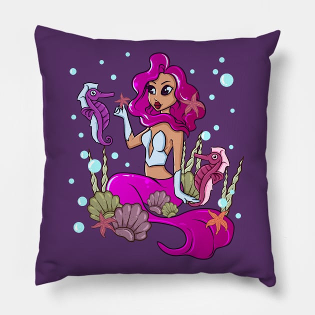 Mermaid Seahorse Cute Ocean Mythical Magical Pillow by E