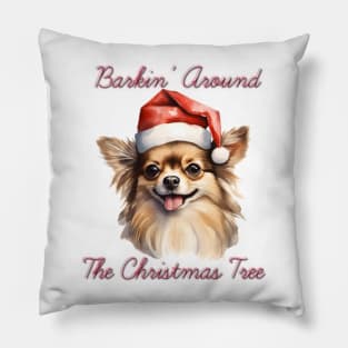 Christmas Longhaired Chihuahua Dog in Santa Hat Pillow