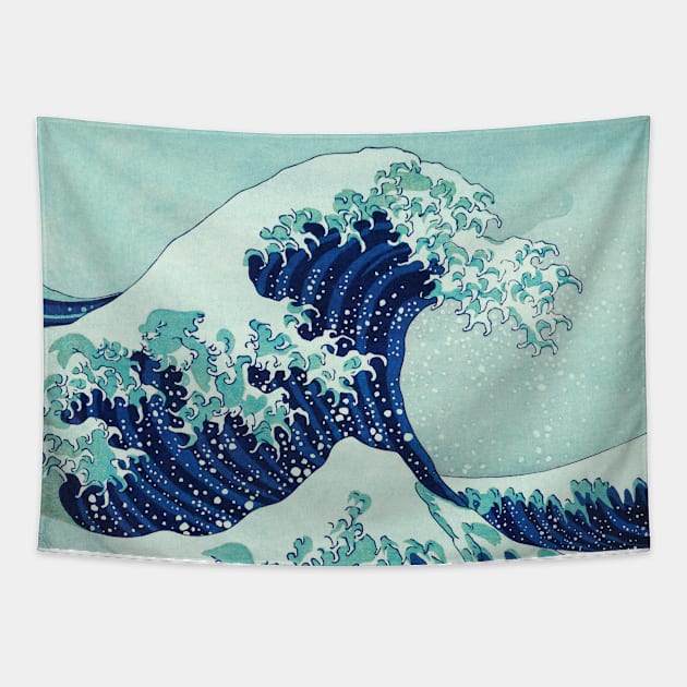 Hokusai Big Blue Wave Illustration Tapestry by CatyArte