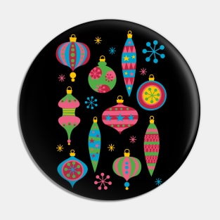 Retro Christmas Ornaments Colorful - Mid Century Modern Black Pin