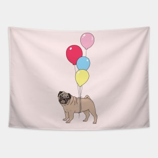 Pug with Balloons Tapestry