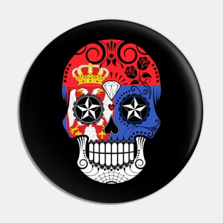 Serbian Flag Sugar Skull with Roses Pin