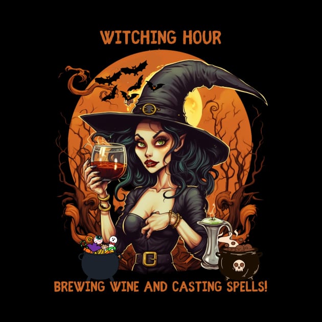 Witching Hour Brewing Tea and Casting Spells The Wine  Party Halloween by Positive Designer