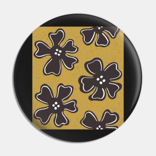 Pattern of button brown flowers on satin sheen gold Pin